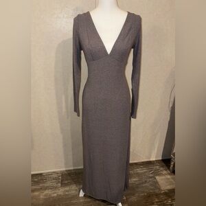 wild fable Charcoal Gray Long Sleeve V-Neck Maxi Dress